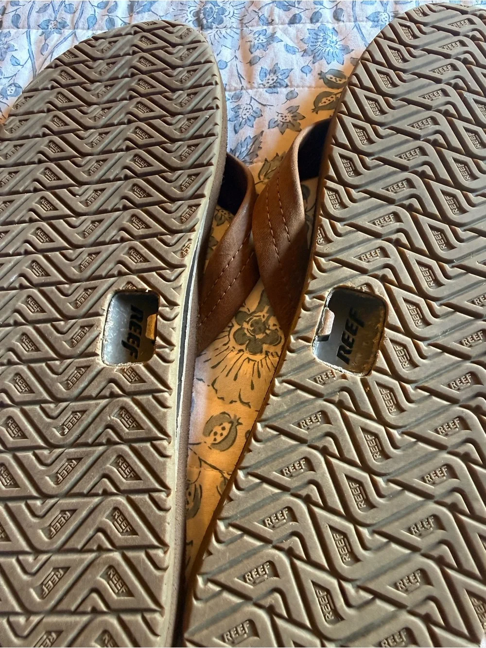 Reef Men’s Brown and Tan Leather Flip Flops